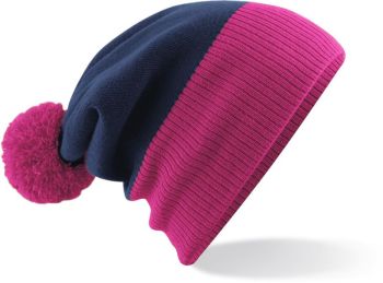 Beechfield | 2-barevná pletená čepice s bambulí french navy/fuchsia onesize