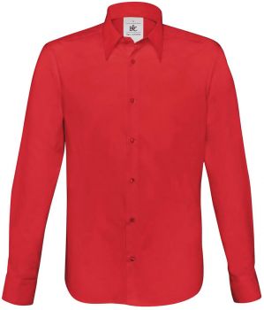 B&C | Popelínová elastická košile s dlouhým rukávem deep red L