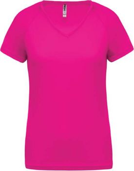 LADIES’ V-NECK SHORT SLEEVE SPORTS T-SHIRT Fuchsia M