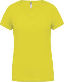 LADIES’ V-NECK SHORT SLEEVE SPORTS T-SHIRT Fluorescent Yellow 2XL