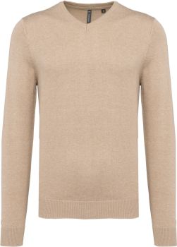 Kariban | Pánský svetr s výstřihem do V beige heather 4XL