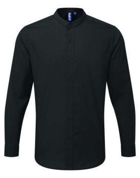 BANDED COLLAR 'GRANDAD' LONG SLEEVE SHIRT Black XS