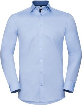 Russell | Kontrastní košile s dl. rukávem, vzor rybí kost light blue/mid blue/bright navy 3XL