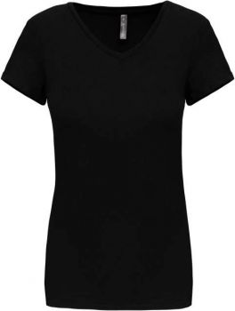 LADIES' SHORT-SLEEVED V-NECK T-SHIRT Black M