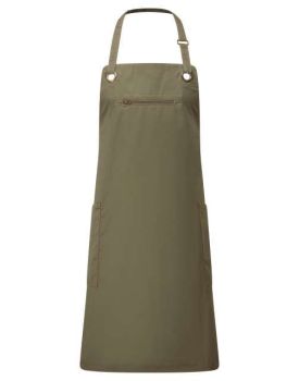 ‘BARLEY’ CONTRAST STITCH SUSTAINABLE BIB APRON Olive/Chestnut U