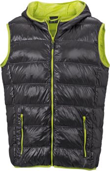 James & Nicholson | Lehká pánská péřová vesta s kapucí carbon/acid yellow XL